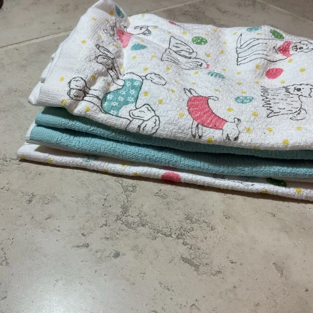 Martha Stewart Easter themed Colorful Dog Print Kitchen Towels NWT set of 3